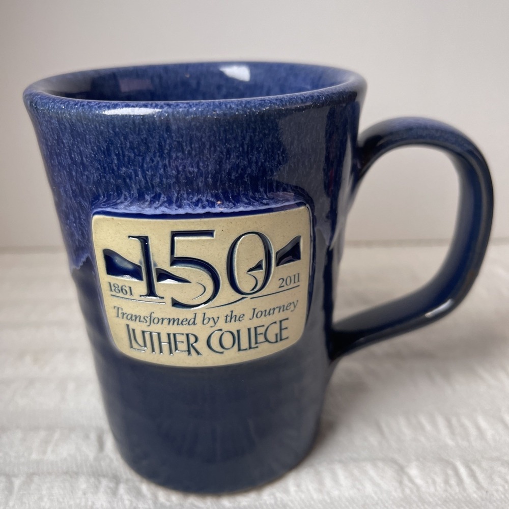 Luther College Mug Deneen Pottery Hand Thrown 2011 Blue Stoneware USA